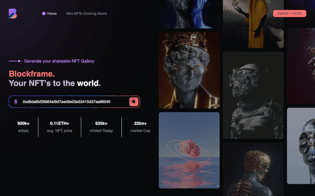 Blockframe Landing Page Screenshot